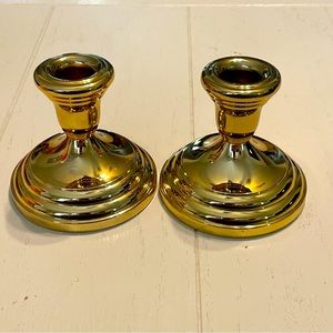 Pair of 3 1/2” VINTAGE F B ROGERS SILVER PLATE CANDLE HOLDERS Gold Tone JAPAN